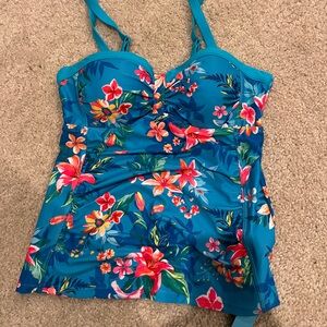 Teal Floral Tankini Bathing Suit